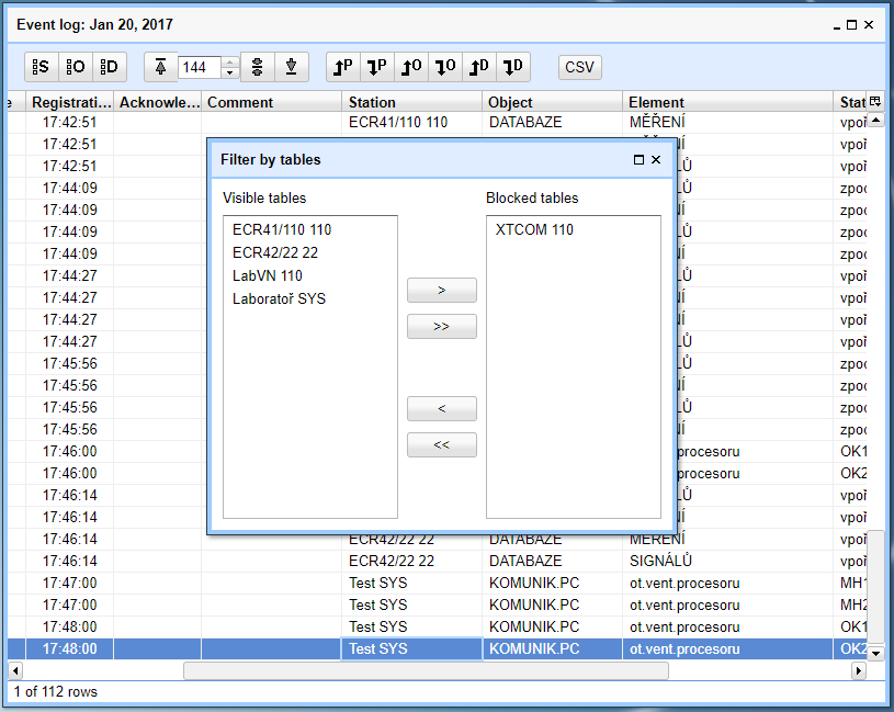 Event Log - filter by database table
