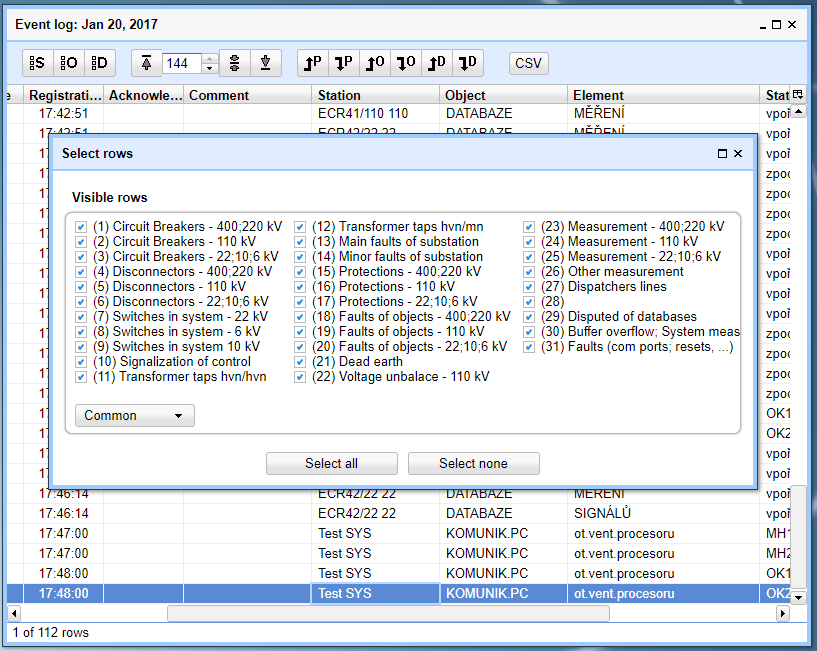 Event Log - select visible rows